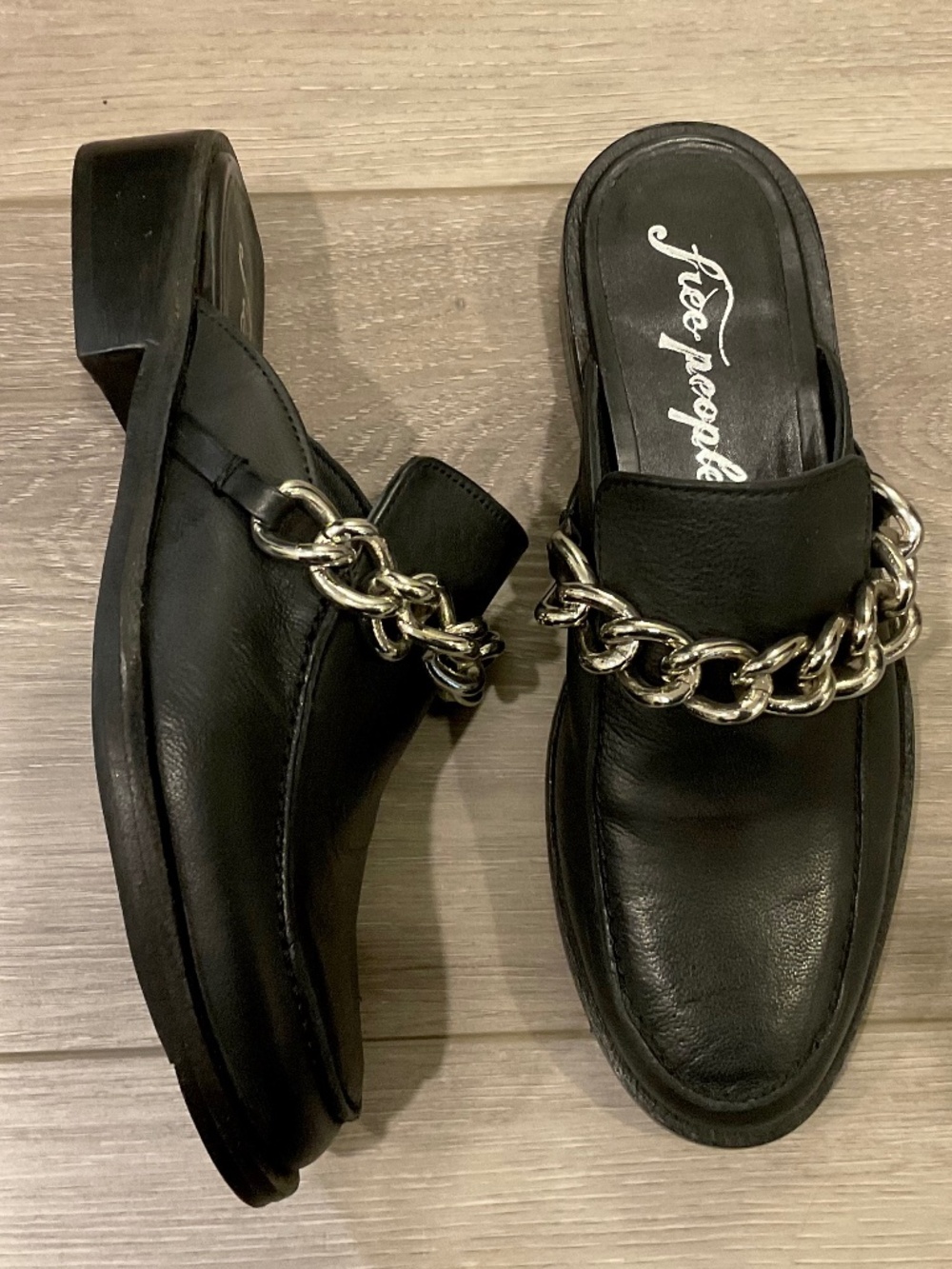 FREE PEOPLE Vida Chain Leather Mule Black Size EU 36 Size 6